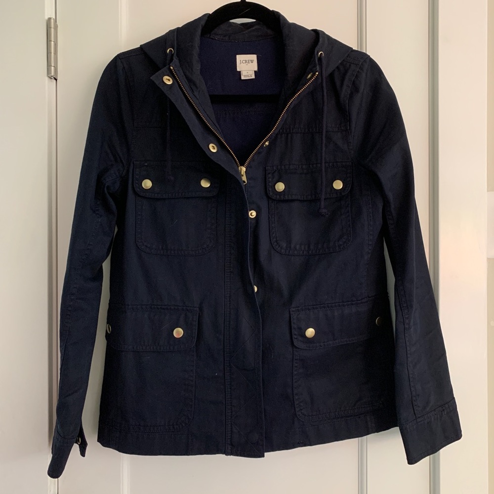 J. Crew Factory Resin Coated Cotton Hooded Jacket